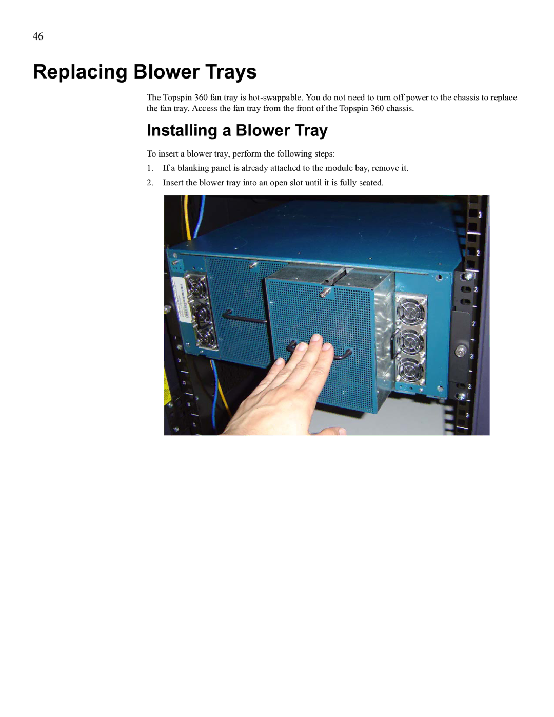 Cisco Systems SFS 3012 manual Replacing Blower Trays, Installing a Blower Tray 