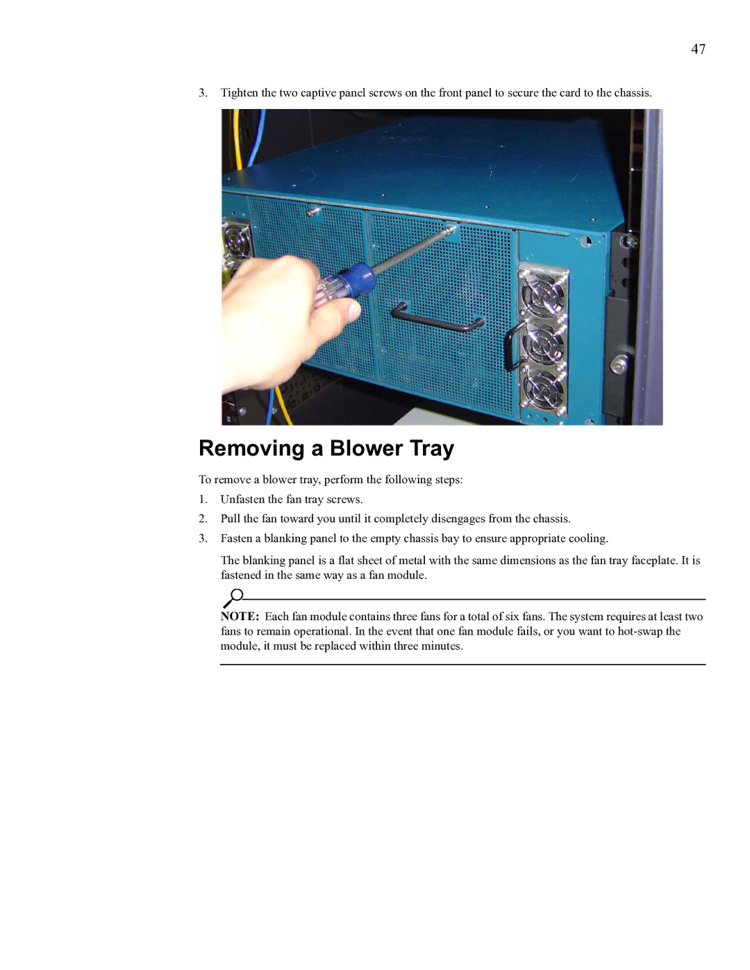 Cisco Systems SFS 3012 manual Removing a Blower Tray 