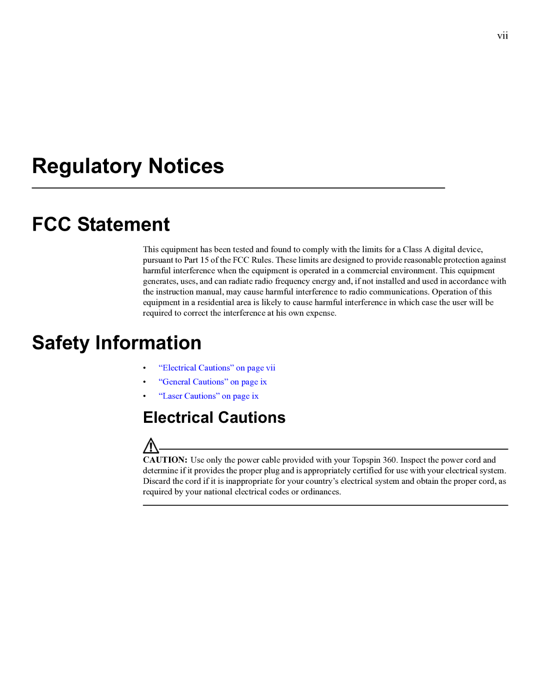 Cisco Systems SFS 3012 manual Regulatory Notices, FCC Statement Safety Information, Electrical Cautions 