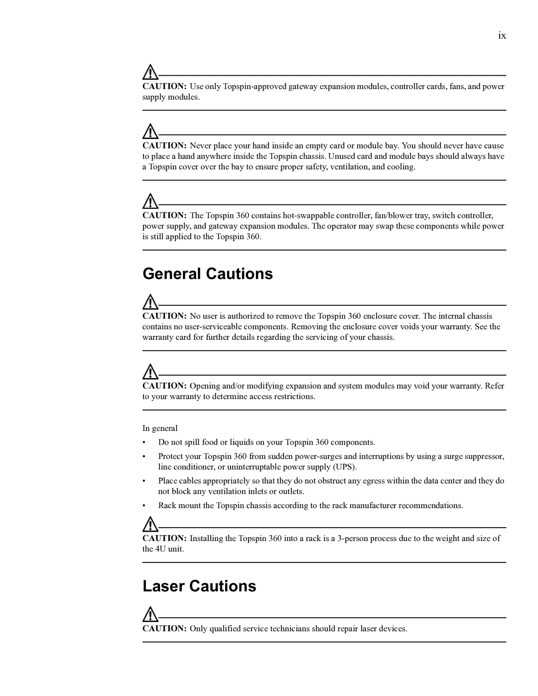 Cisco Systems SFS 3012 manual General Cautions, Laser Cautions 