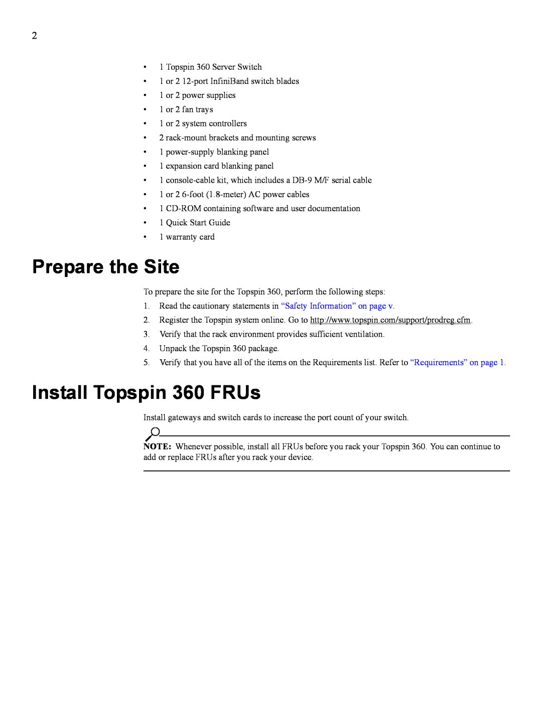 Cisco Systems SFS 3012 quick start Prepare the Site, Install Topspin 360 FRUs 