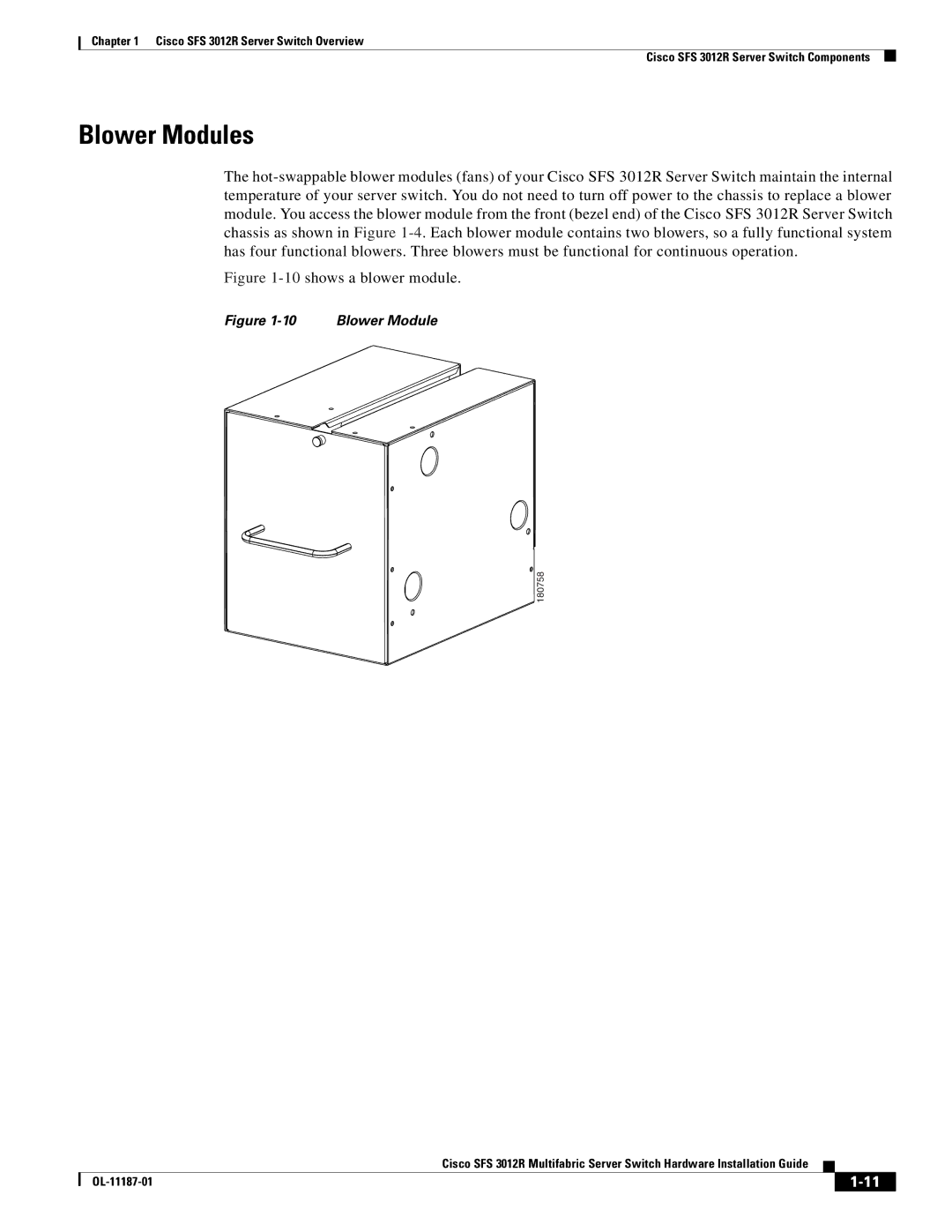 Cisco Systems SFS 3012R manual Blower Modules 