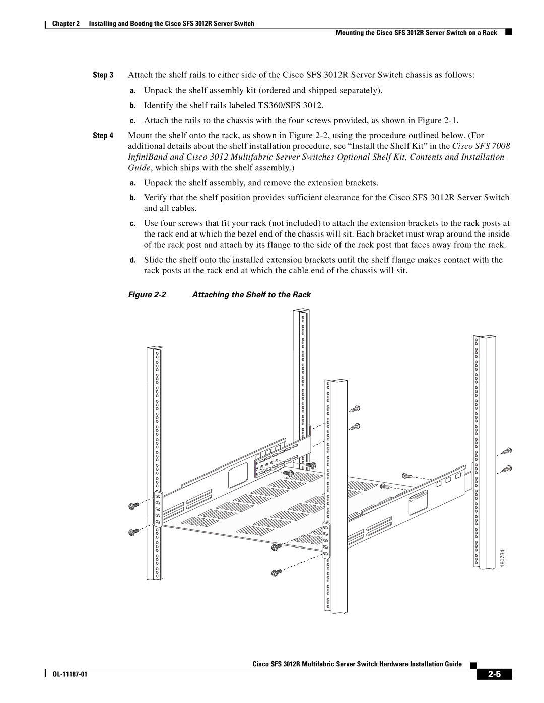 Cisco Systems SFS 3012R manual Attaching the Shelf to the Rack 