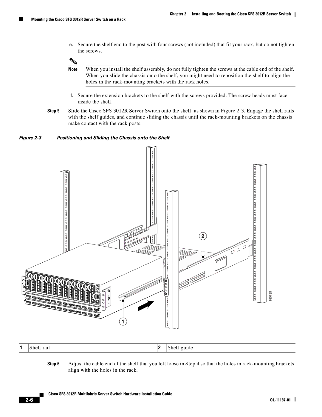 Cisco Systems SFS 3012R manual Positioning and Sliding the Chassis onto the Shelf 