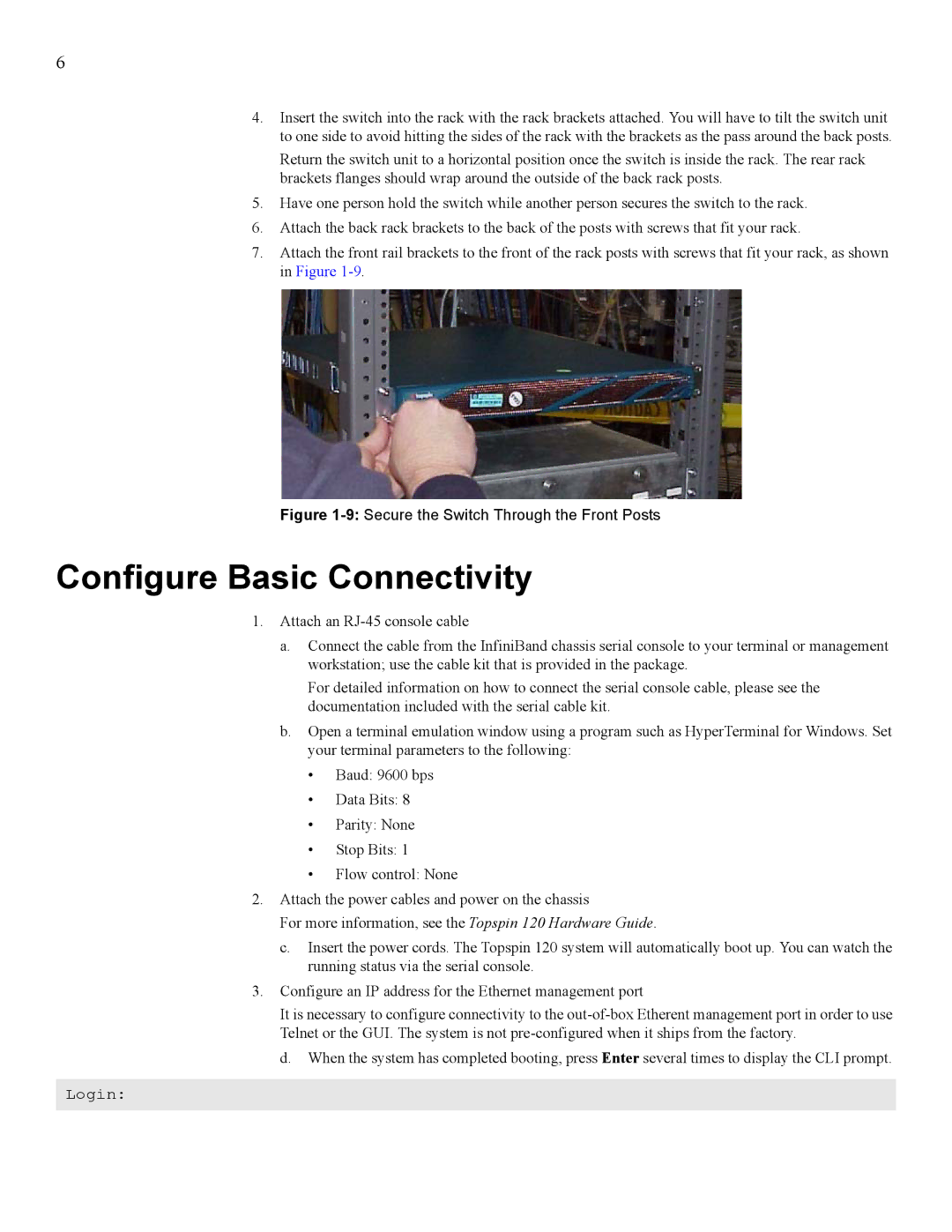 Cisco Systems SFS 7000 quick start Configure Basic Connectivity, 9Secure the Switch Through the Front Posts 