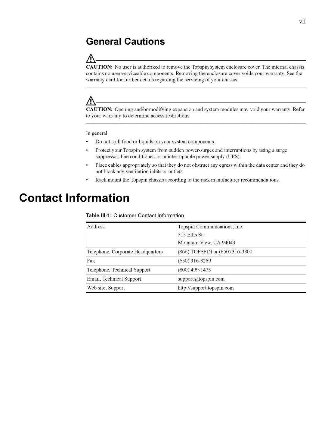 Cisco Systems SFS 7000 quick start Contact Information, General Cautions 