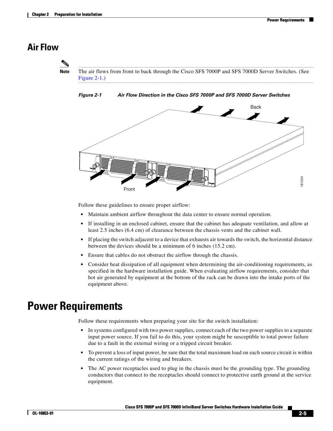 Cisco Systems SFS 7000D, SFS 7000P manual Power Requirements, Air Flow 