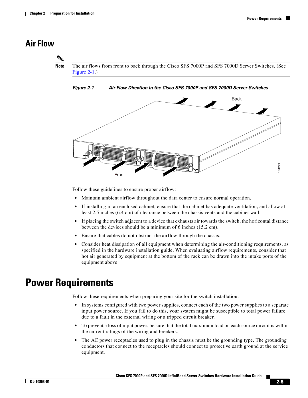 Cisco Systems SFS 7000D, SFS 7000P manual Power Requirements, Air Flow 