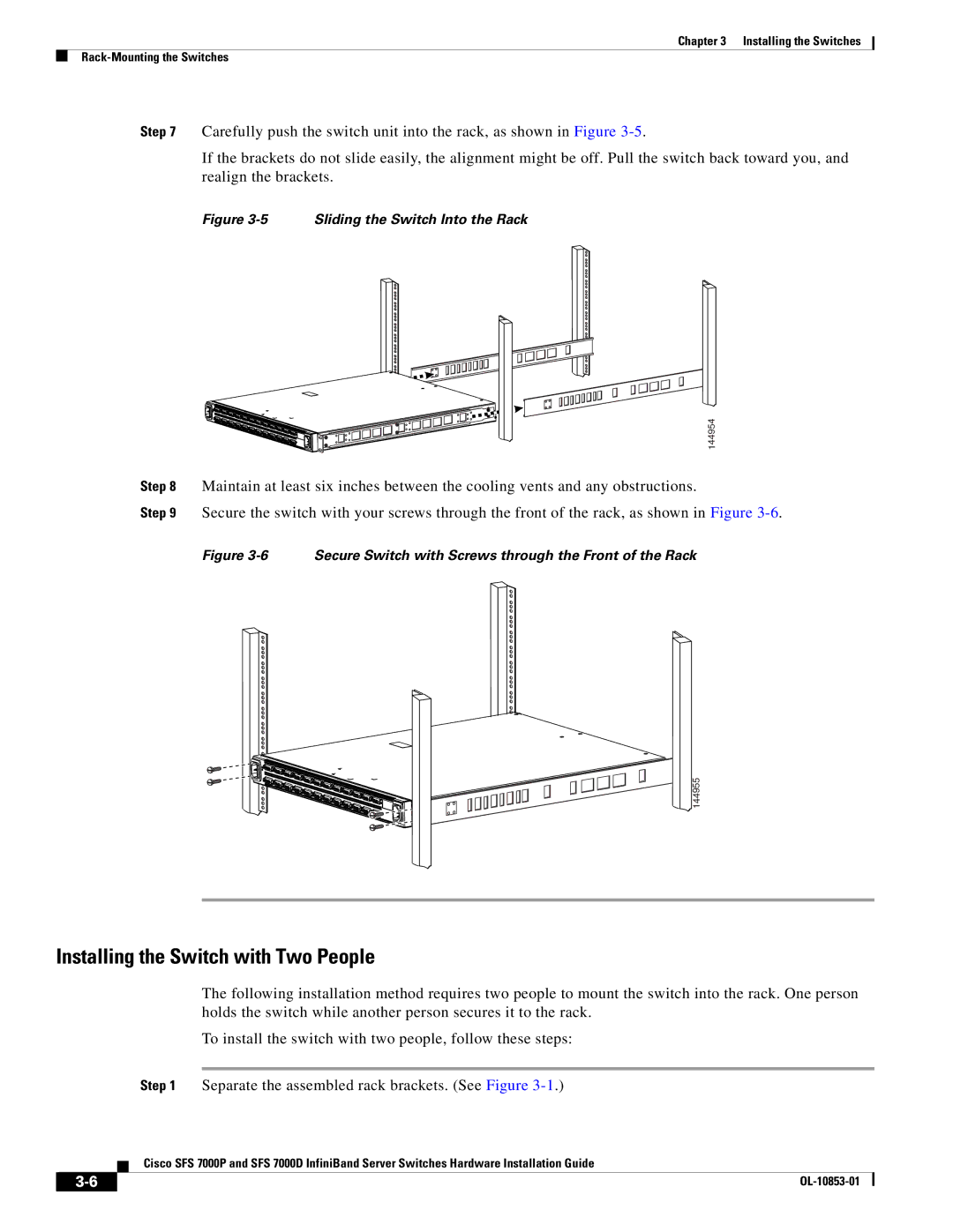 Cisco Systems SFS 7000P, SFS 7000D manual Installing the Switch with Two People 