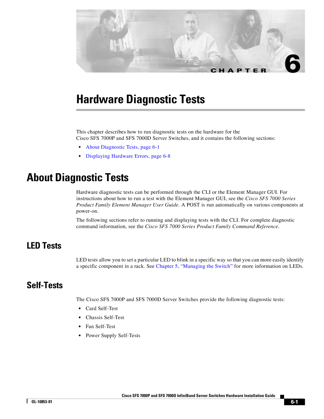 Cisco Systems SFS 7000D, SFS 7000P manual Hardware Diagnostic Tests, About Diagnostic Tests, LED Tests, Self-Tests 