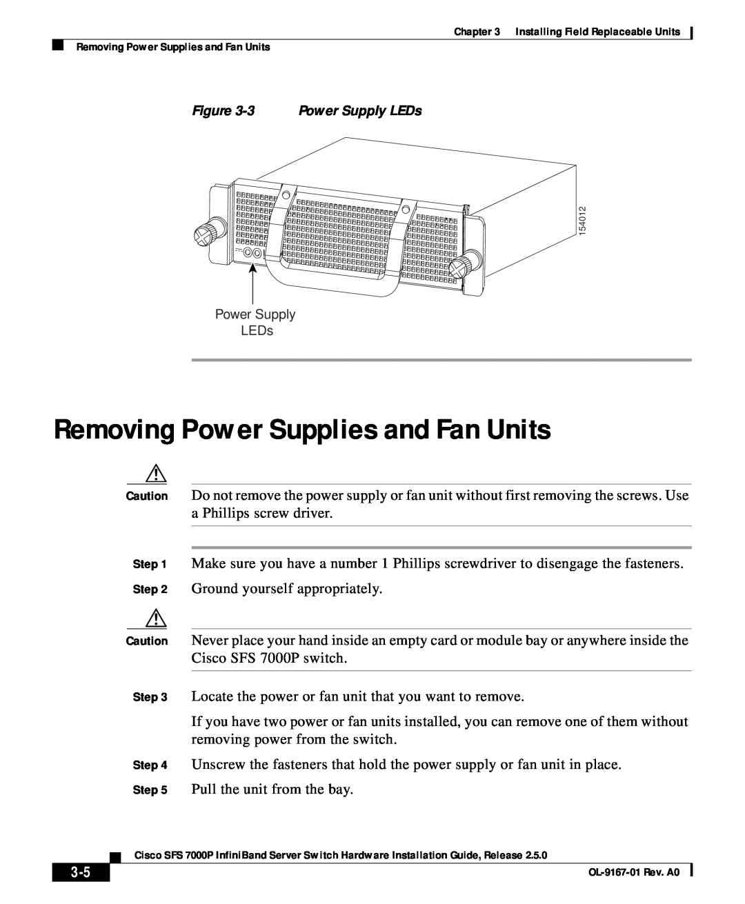 Cisco Systems SFS 7000P manual Removing Power Supplies and Fan Units 