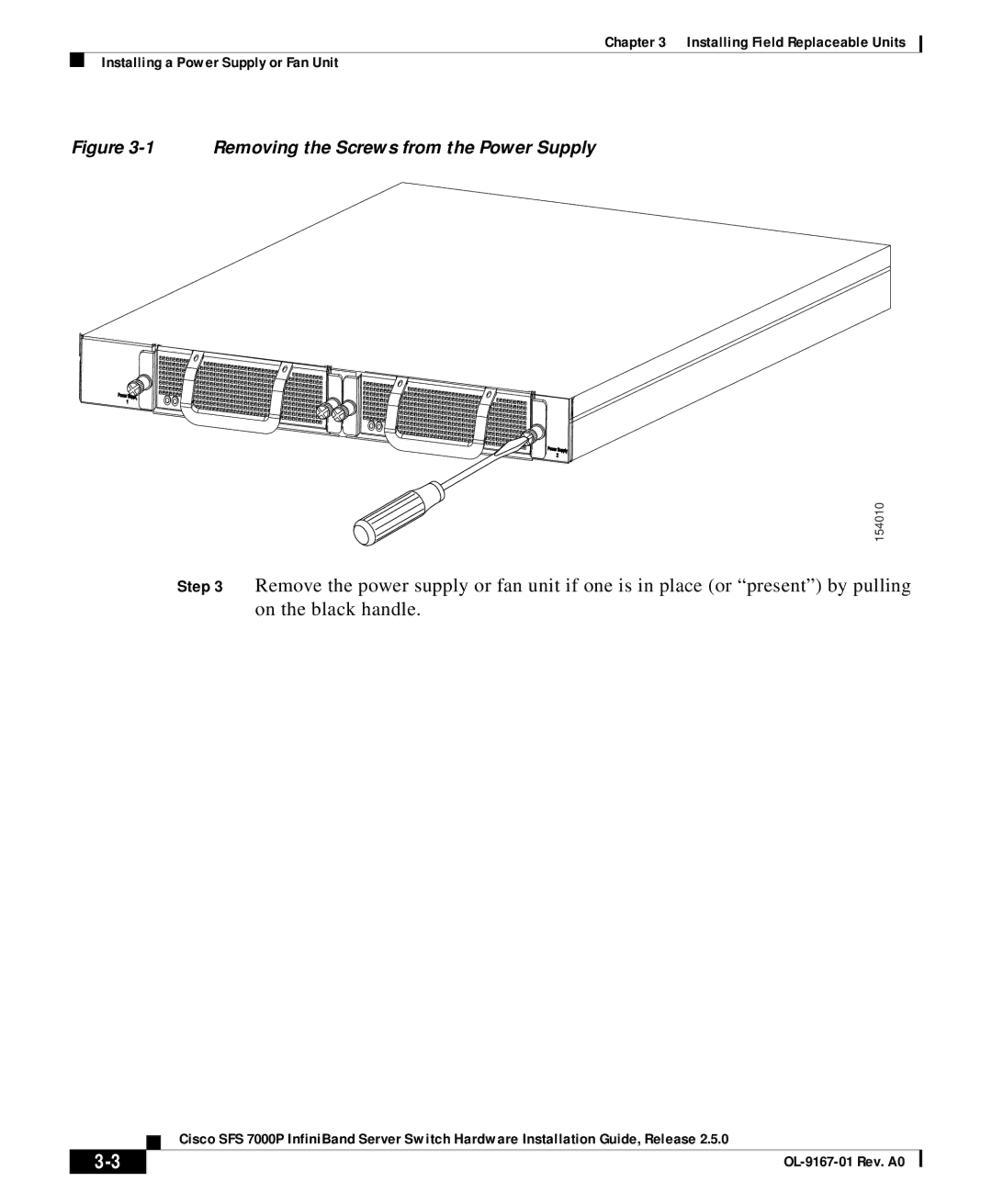 Cisco Systems SFS 7000P manual Removing the Screws from the Power Supply 