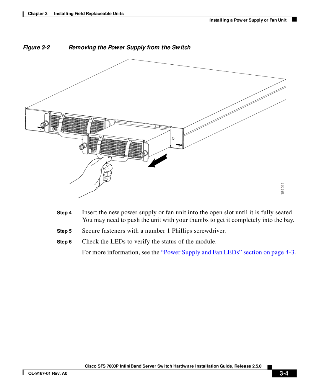 Cisco Systems SFS 7000P manual Removing the Power Supply from the Switch 