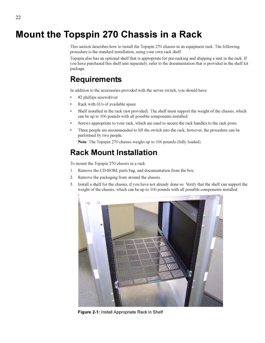 Cisco Systems SFS 7008 manual Mount the Topspin 270 Chassis in a Rack, Requirements, Rack Mount Installation 