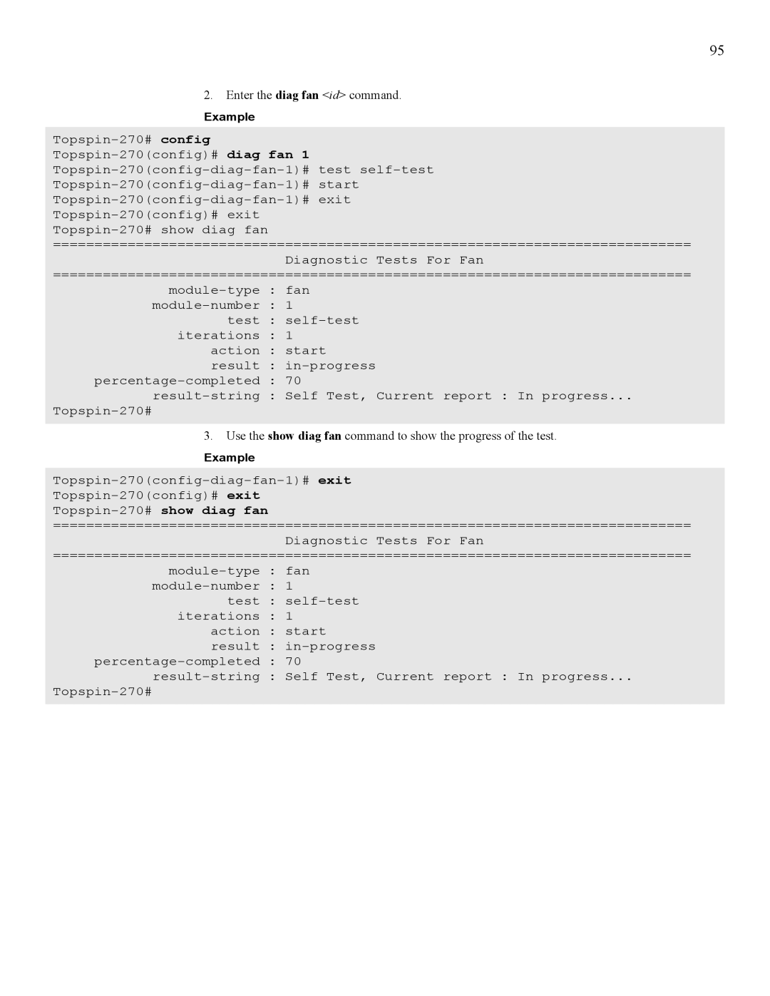 Cisco Systems SFS 7008 manual Enter the diag fan id command 