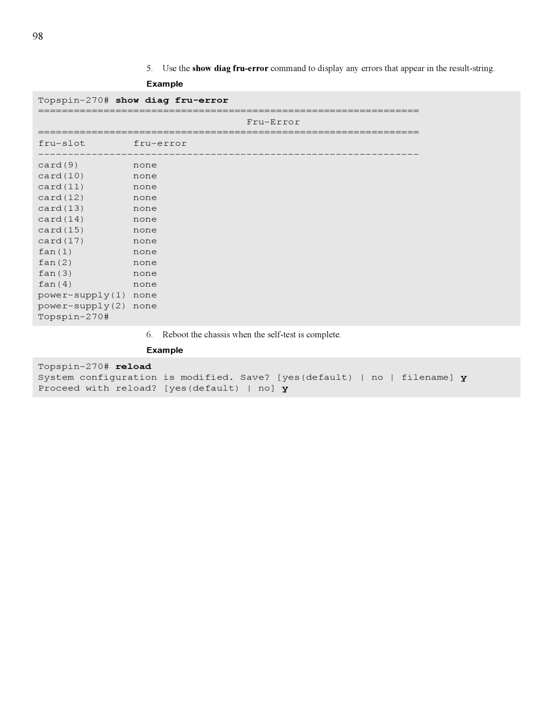 Cisco Systems SFS 7008 manual Topspin-270#show diag fru-error 