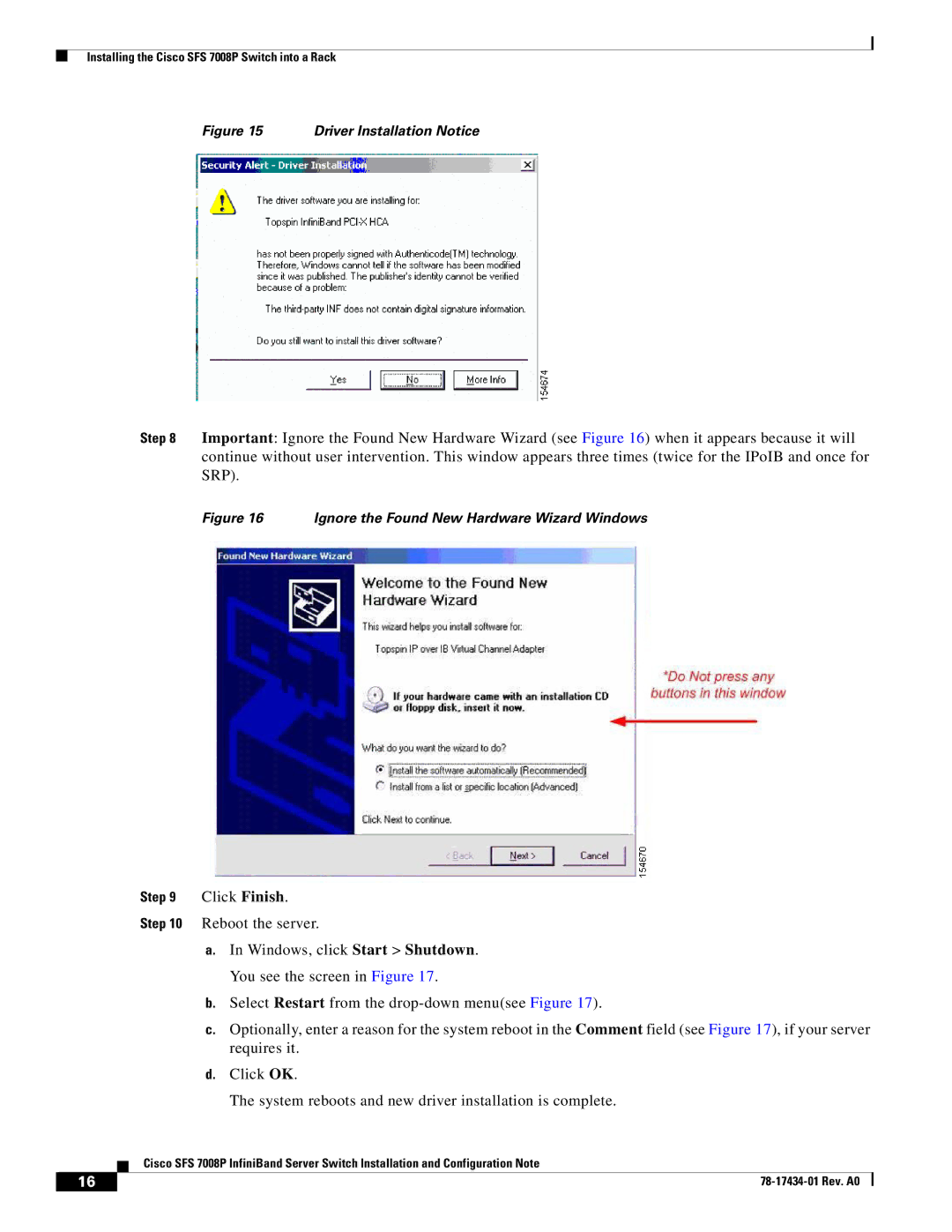 Cisco Systems SFS 7008P manual Ignore the Found New Hardware Wizard Windows 