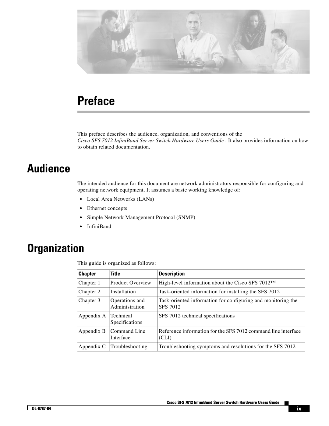 Cisco Systems SFS 7012 manual Preface, Audience, Organization 