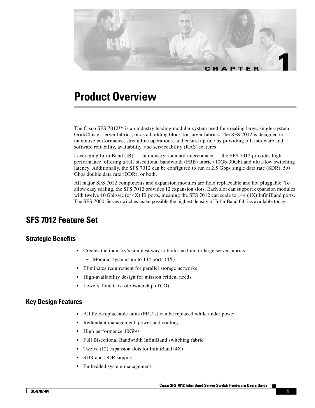 Cisco Systems manual Product Overview, SFS 7012 Feature Set, Strategic Benefits, Key Design Features, C H A P T E R 