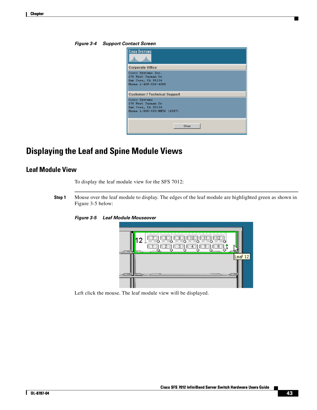 Cisco Systems SFS 7012 manual Displaying the Leaf and Spine Module Views, Leaf Module View 