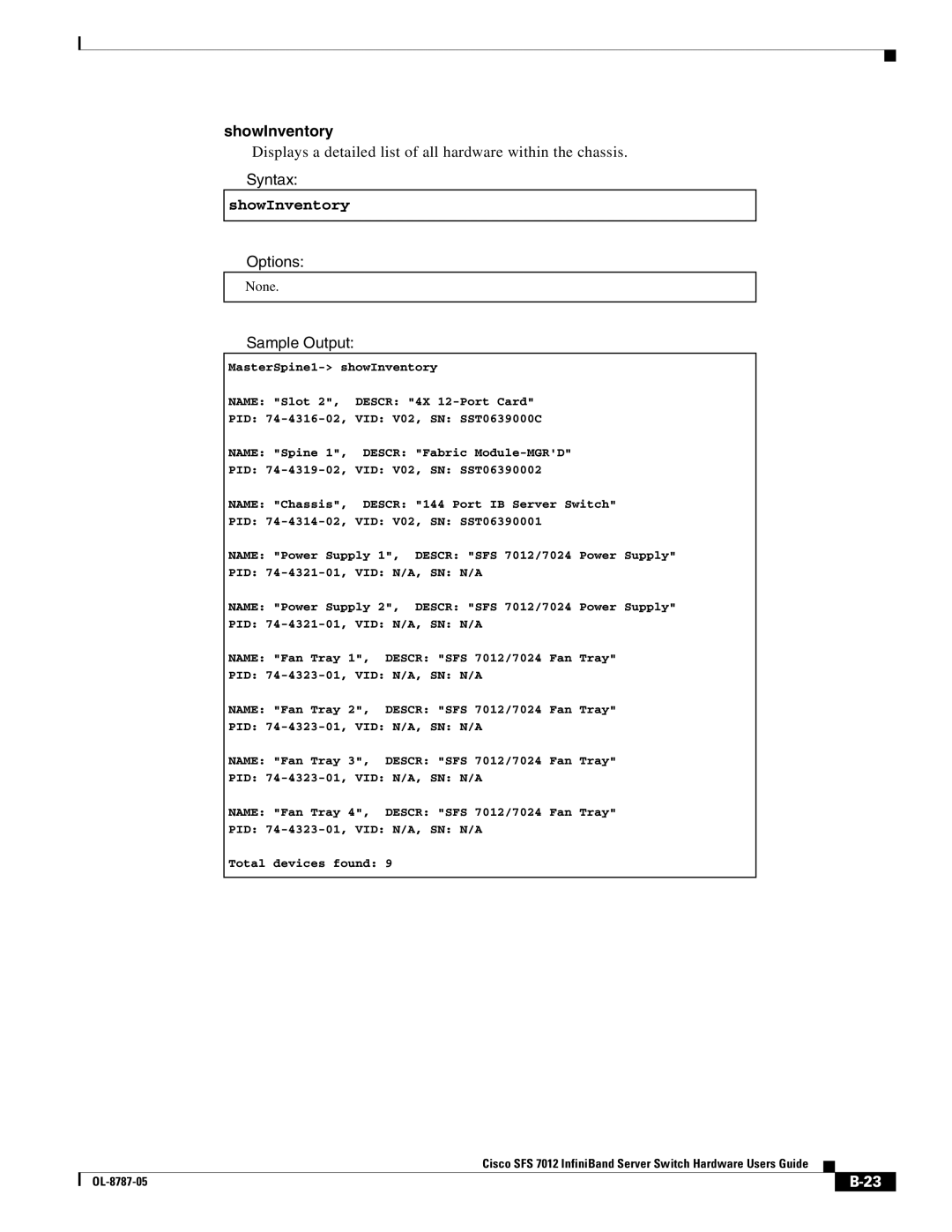 Cisco Systems SFS 7012 manual ShowInventory 