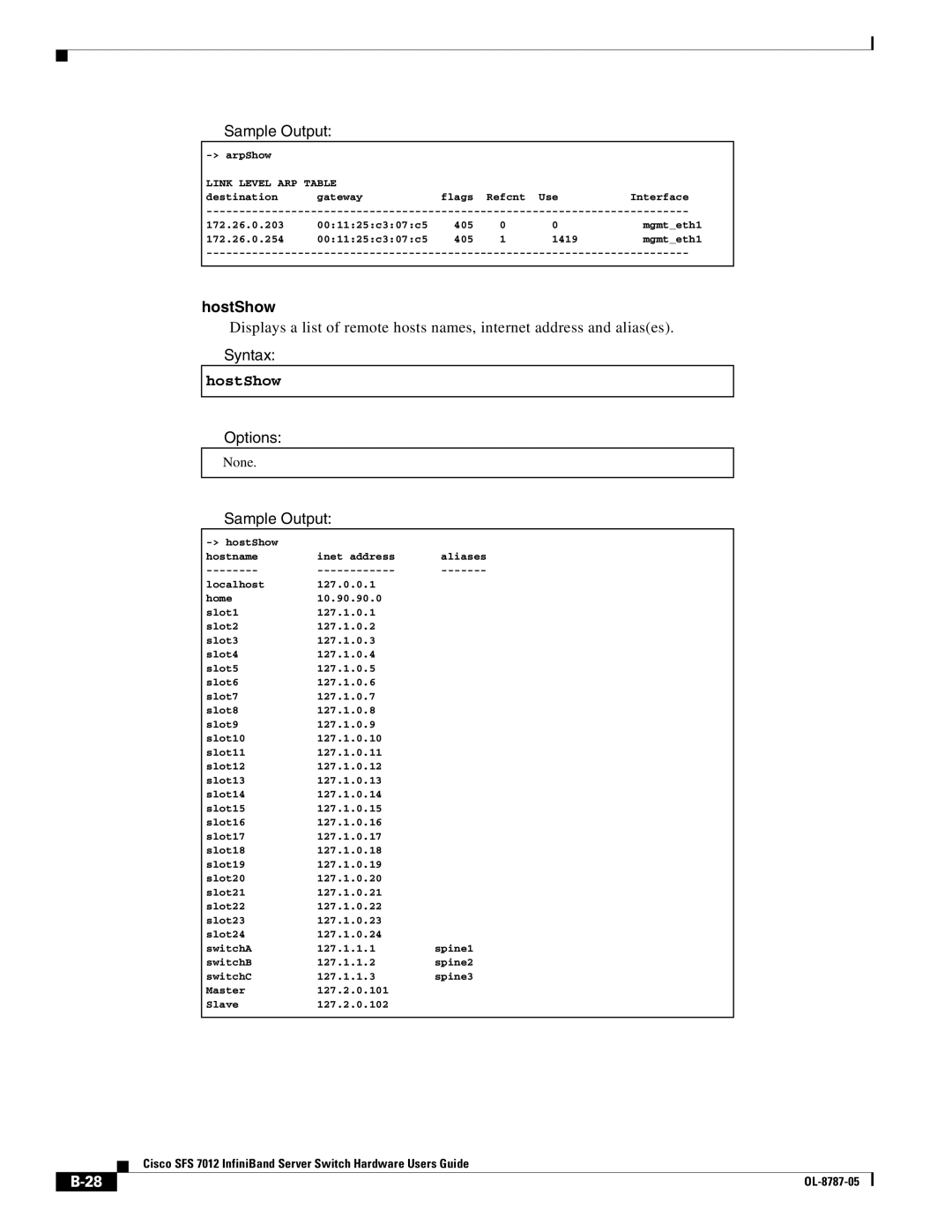 Cisco Systems SFS 7012 manual HostShow 