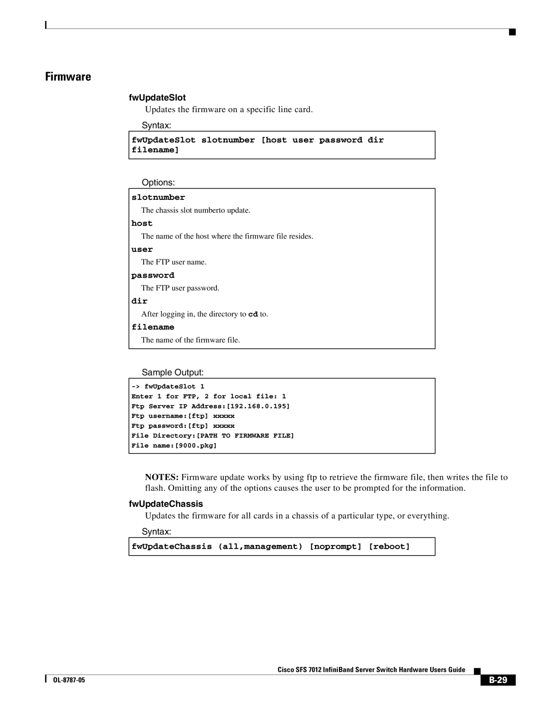 Cisco Systems SFS 7012 manual Firmware, FwUpdateSlot, FwUpdateChassis 