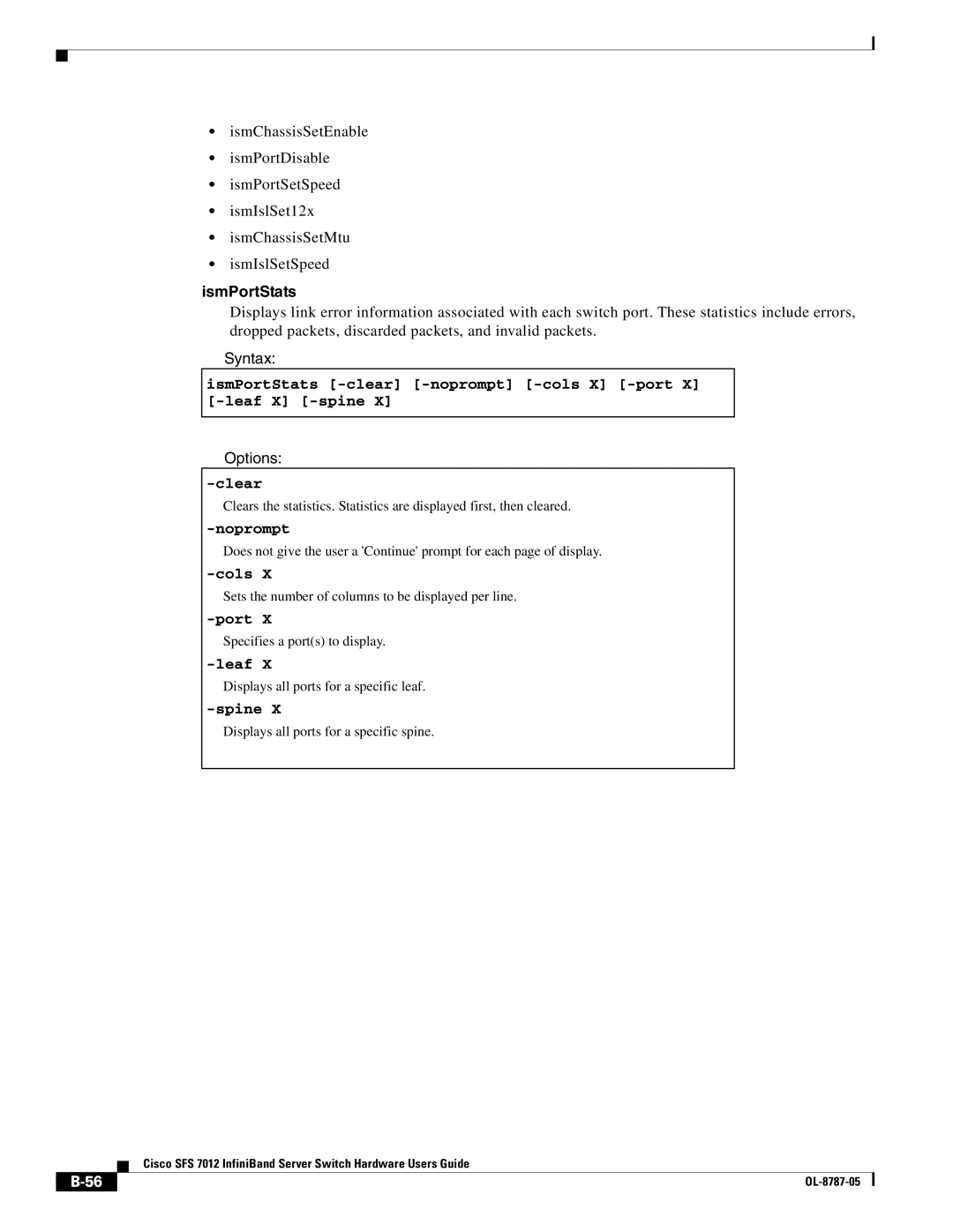 Cisco Systems SFS 7012 manual IsmPortStats, Cols, Leaf, Spine 