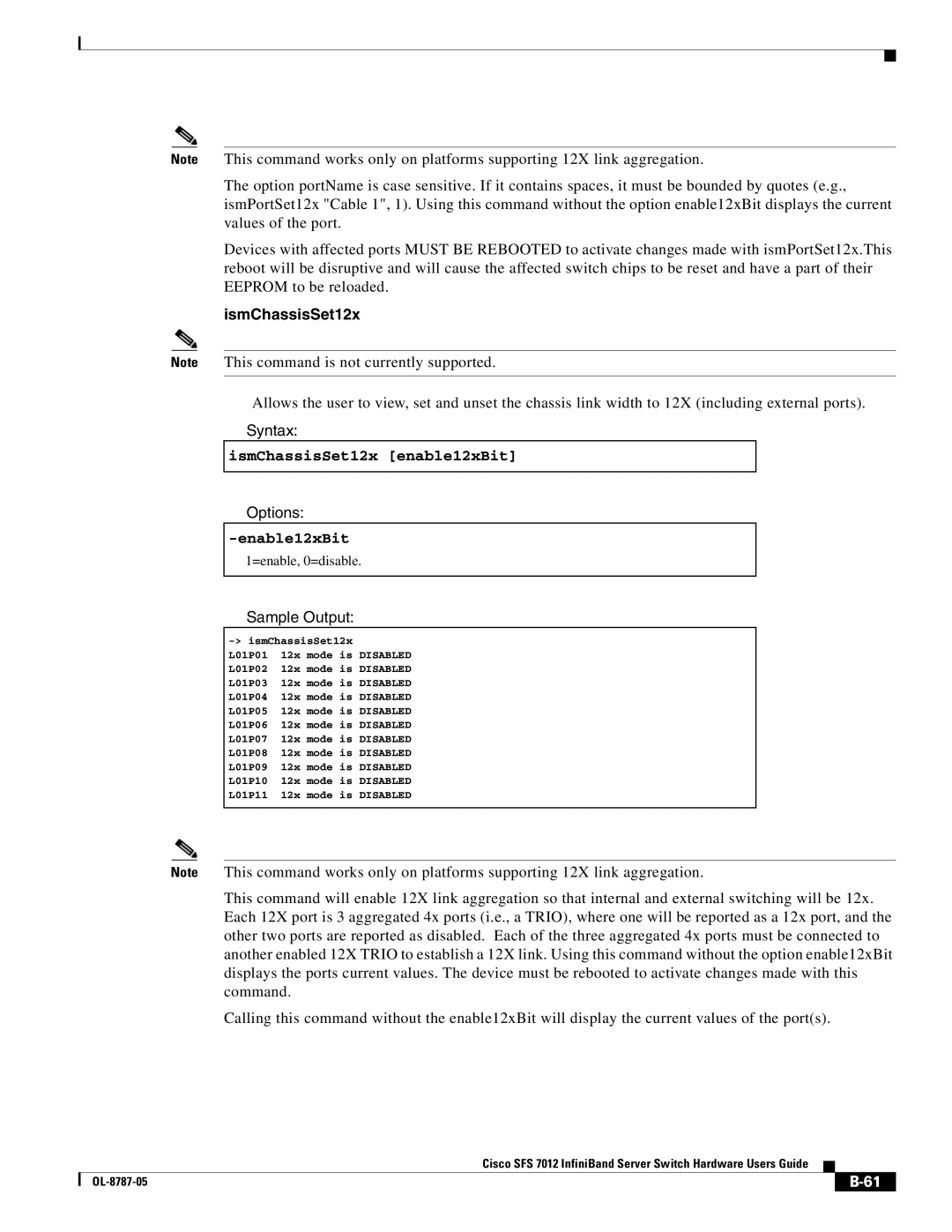 Cisco Systems SFS 7012 manual IsmChassisSet12x enable12xBit 