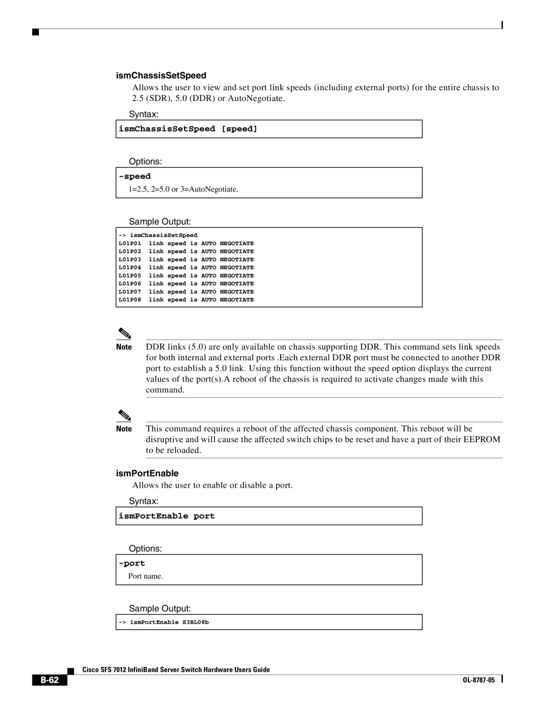 Cisco Systems SFS 7012 manual IsmChassisSetSpeed speed, IsmPortEnable port 