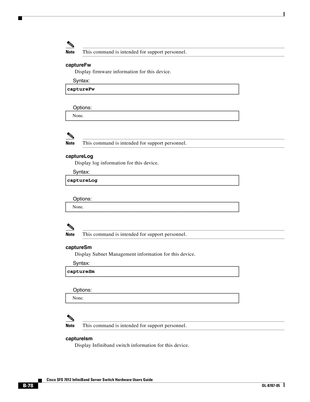 Cisco Systems SFS 7012 manual CaptureFw, CaptureLog, CaptureSm, CaptureIsm 