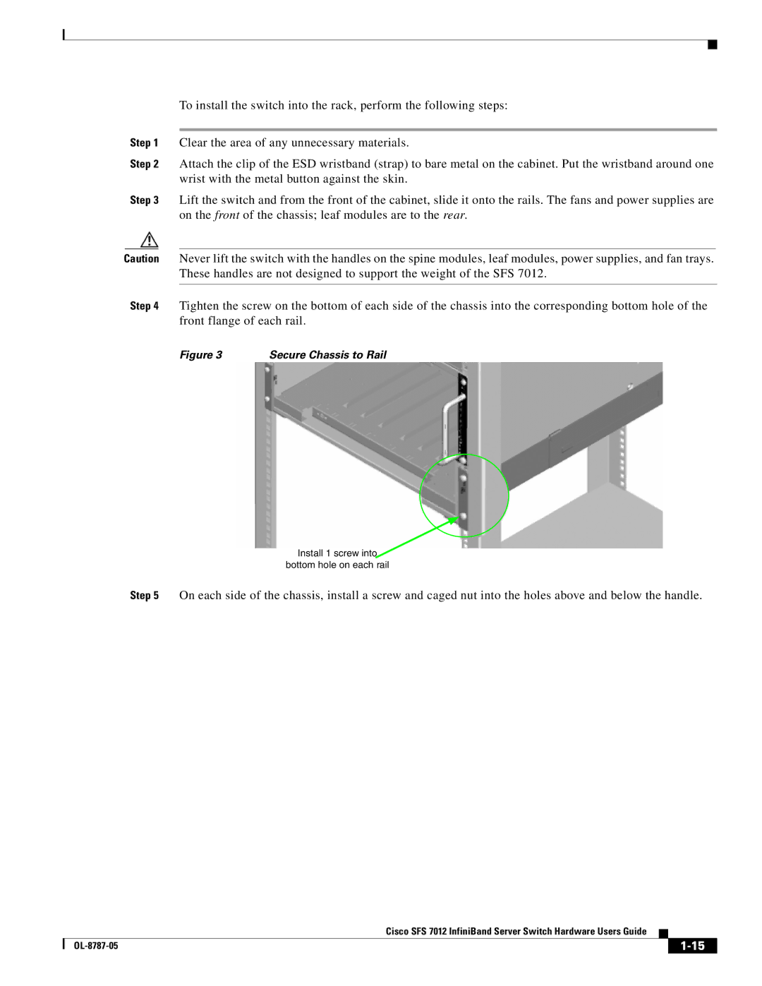 Cisco Systems SFS 7012 manual Secure Chassis to Rail 