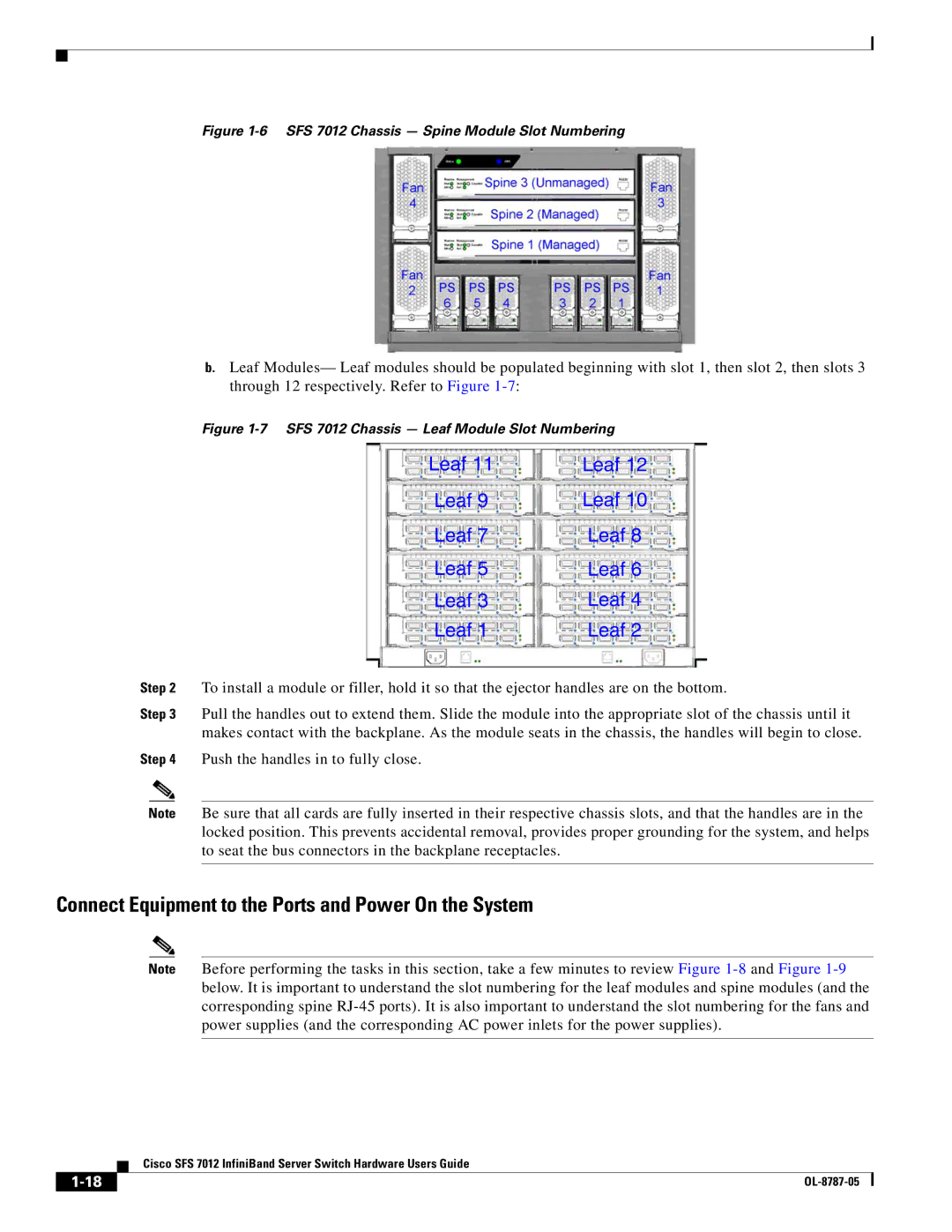 Cisco Systems SFS 7012 manual Connect Equipment to the Ports and Power On the System, Leaf 