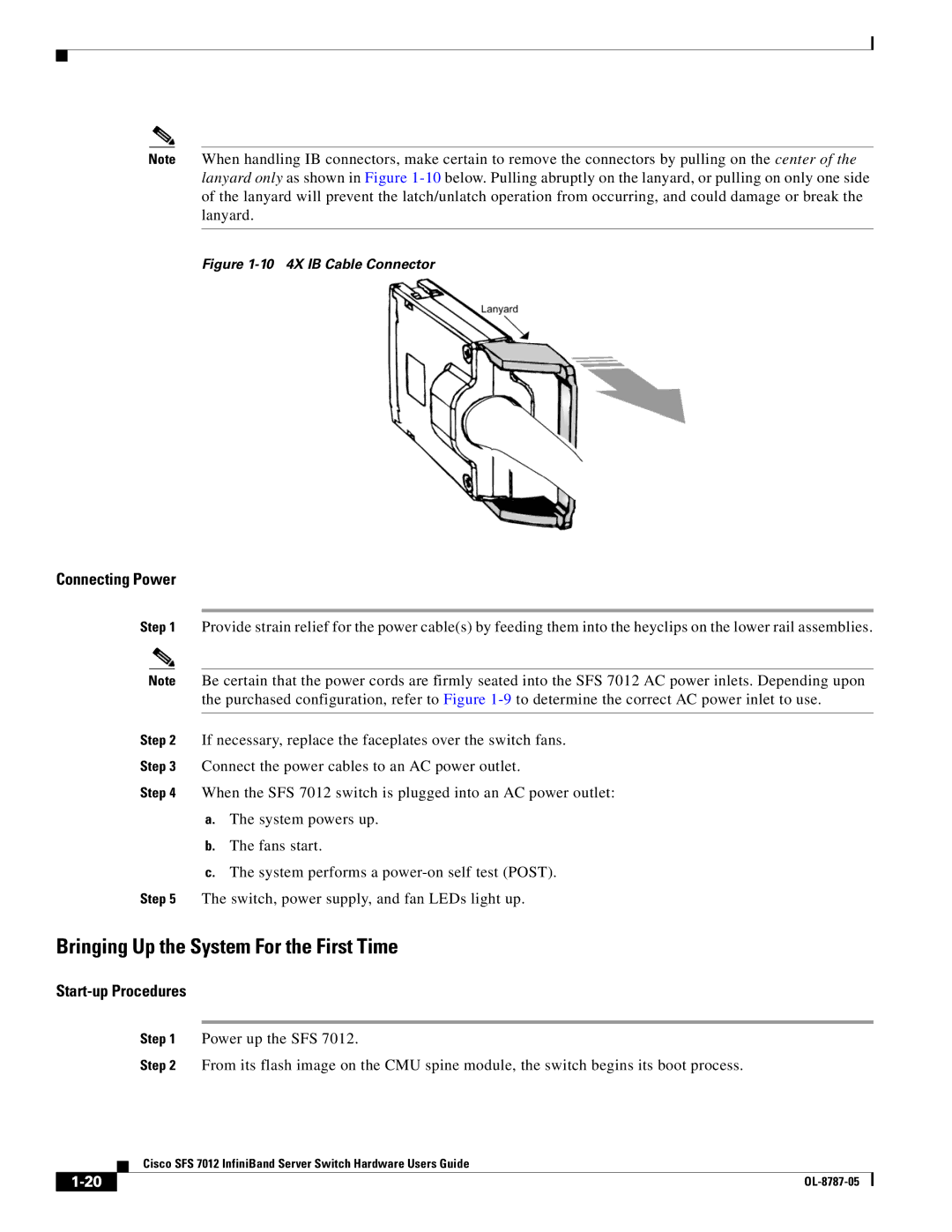 Cisco Systems SFS 7012 manual Bringing Up the System For the First Time, Connecting Power, Start-up Procedures 