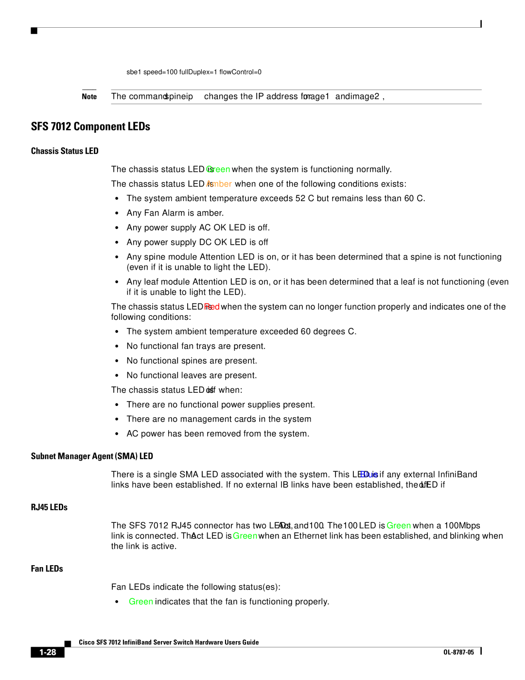 Cisco Systems manual SFS 7012 Component LEDs, Chassis Status LED, Subnet Manager Agent SMA LED, RJ45 LEDs, Fan LEDs 