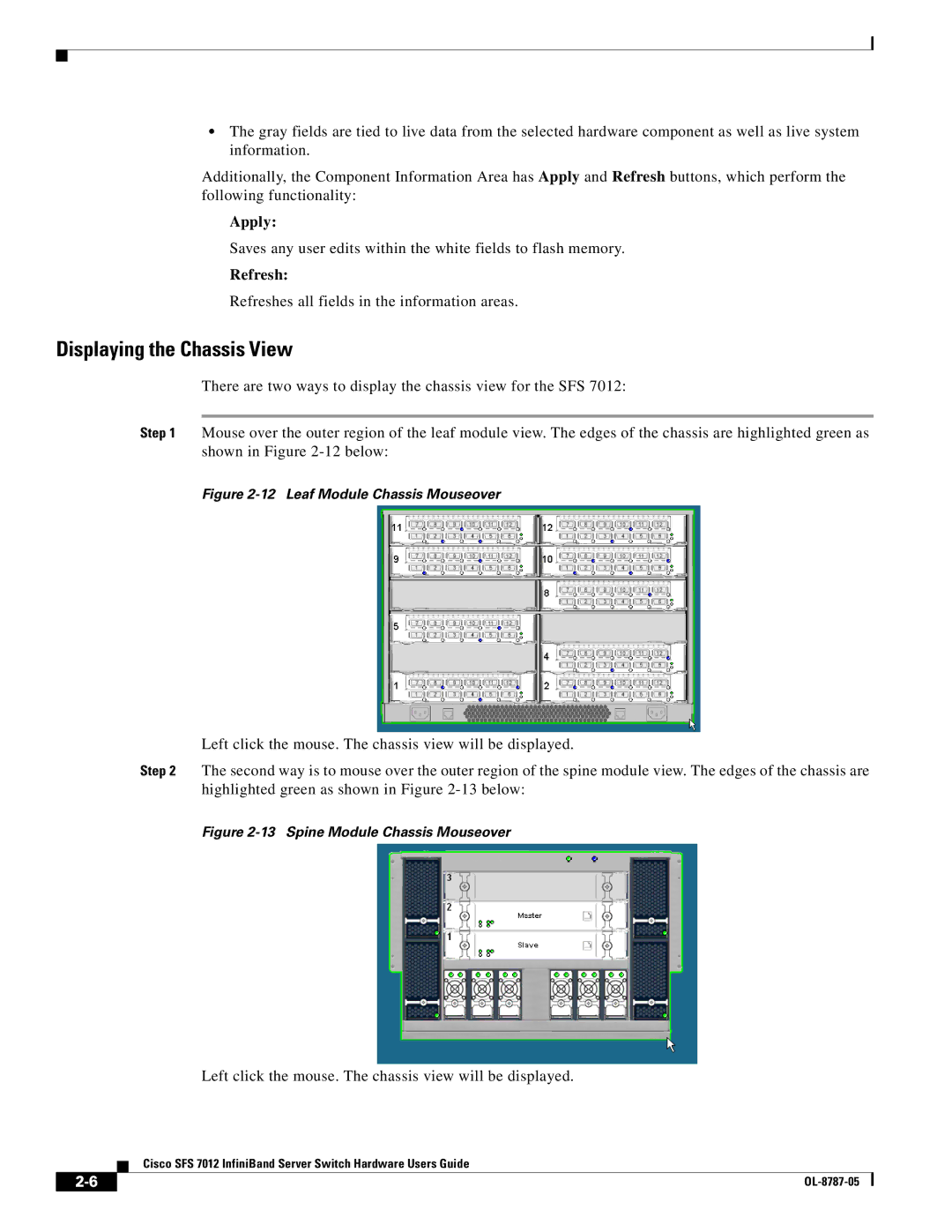 Cisco Systems SFS 7012 manual Displaying the Chassis View, Apply, Refresh 