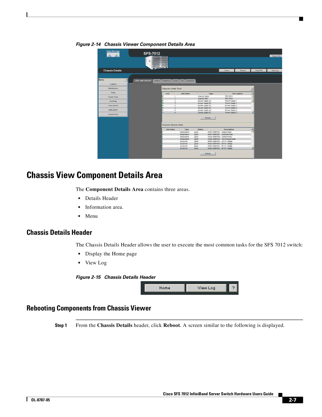 Cisco Systems SFS 7012 manual Chassis View Component Details Area, Chassis Details Header 