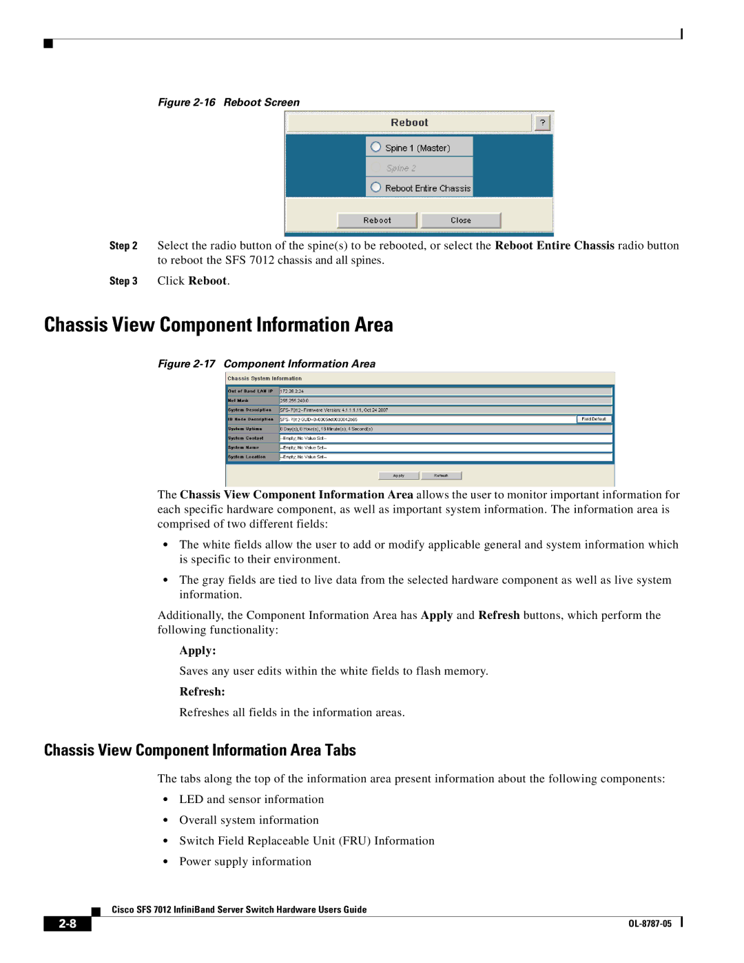 Cisco Systems SFS 7012 manual Chassis View Component Information Area Tabs 