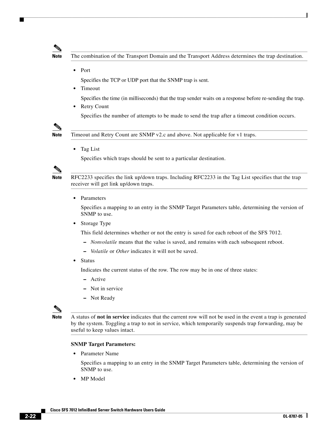 Cisco Systems SFS 7012 manual Snmp Target Parameters 