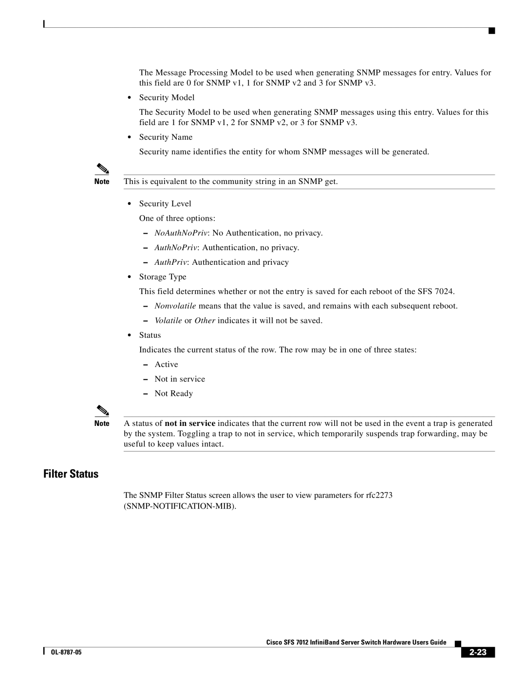 Cisco Systems SFS 7012 manual Filter Status 