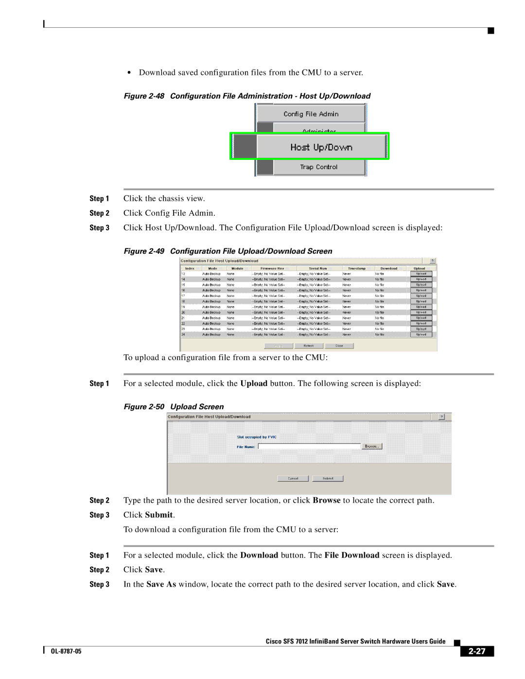 Cisco Systems SFS 7012 manual Download saved configuration files from the CMU to a server 