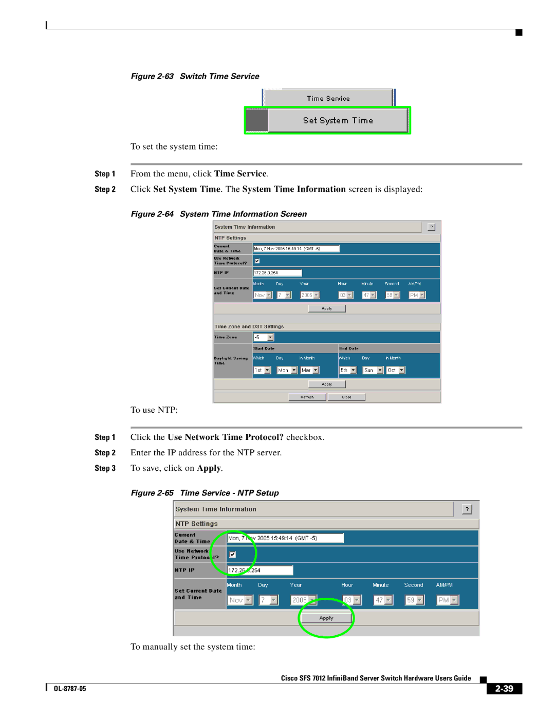 Cisco Systems SFS 7012 manual Click the Use Network Time Protocol? checkbox, Switch Time Service 