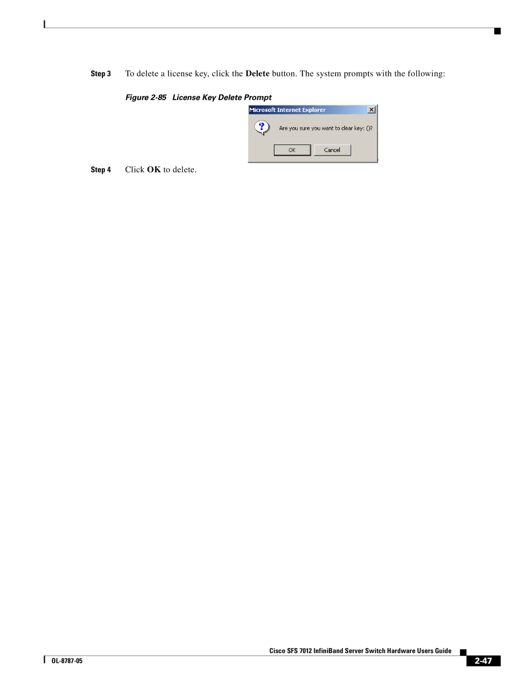 Cisco Systems SFS 7012 manual Click OK to delete 