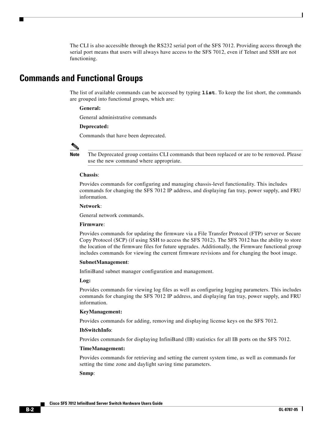 Cisco Systems SFS 7012 manual Commands and Functional Groups 