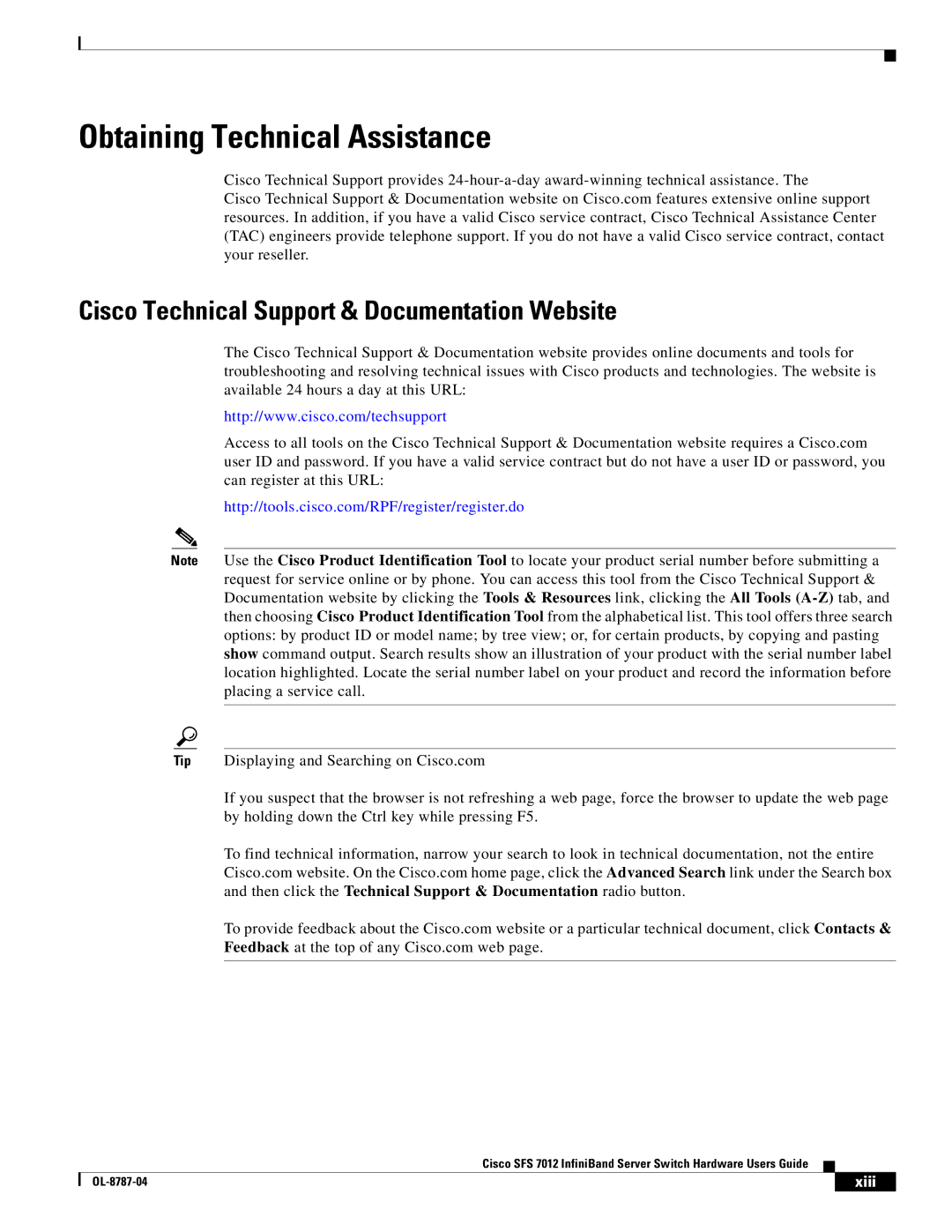 Cisco Systems SFS 7012 manual Obtaining Technical Assistance, Cisco Technical Support & Documentation Website 