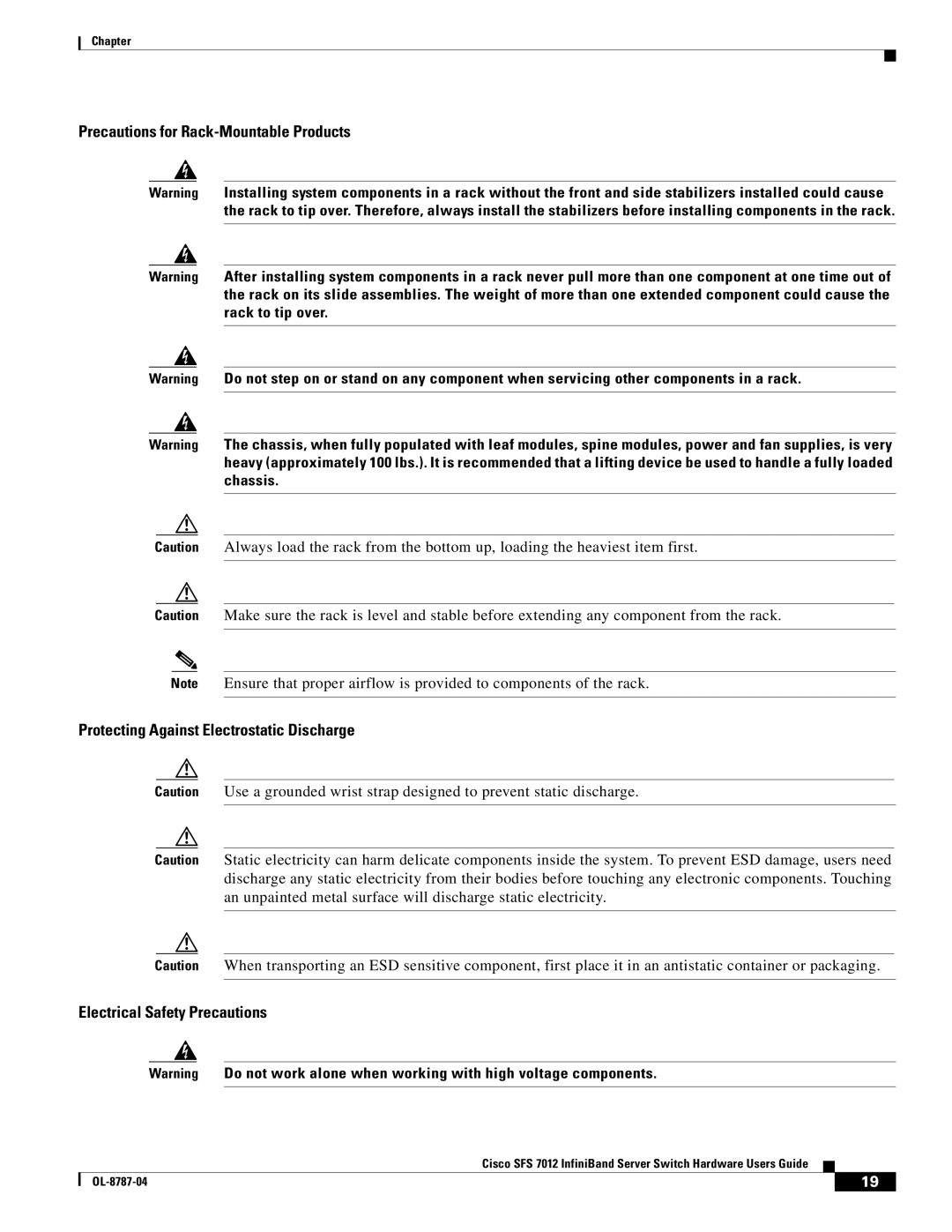 Cisco Systems SFS 7012 manual Electrical Safety Precautions 