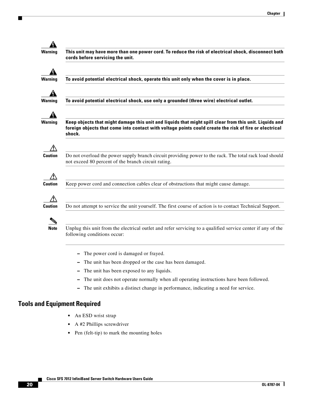 Cisco Systems SFS 7012 manual Tools and Equipment Required 