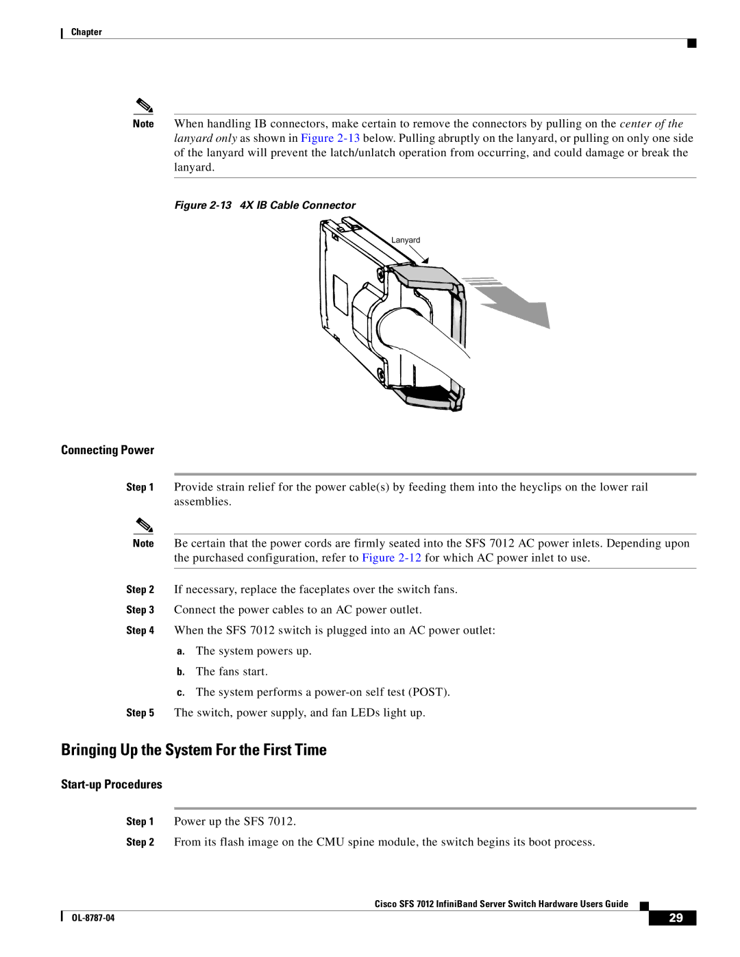 Cisco Systems SFS 7012 manual Bringing Up the System For the First Time, Connecting Power, Start-up Procedures 