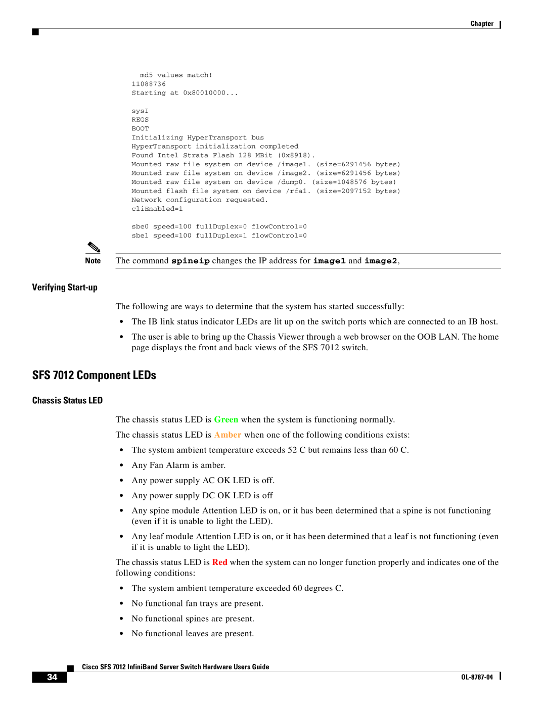 Cisco Systems manual SFS 7012 Component LEDs, Verifying Start-up, Chassis Status LED 