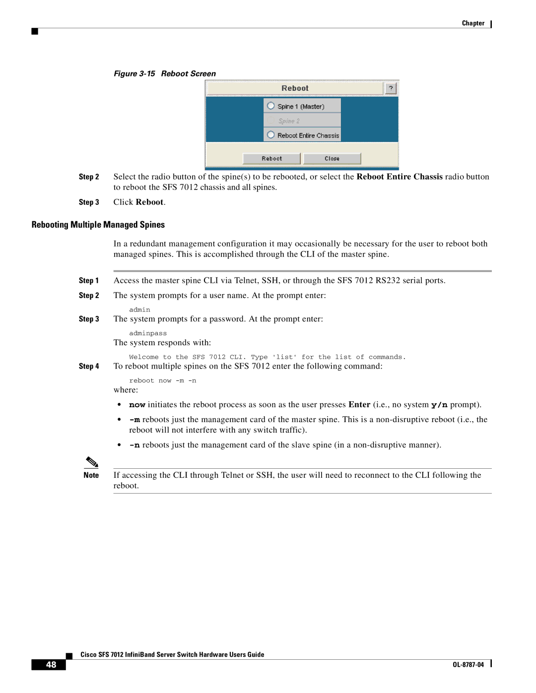 Cisco Systems SFS 7012 manual Reboot Screen 